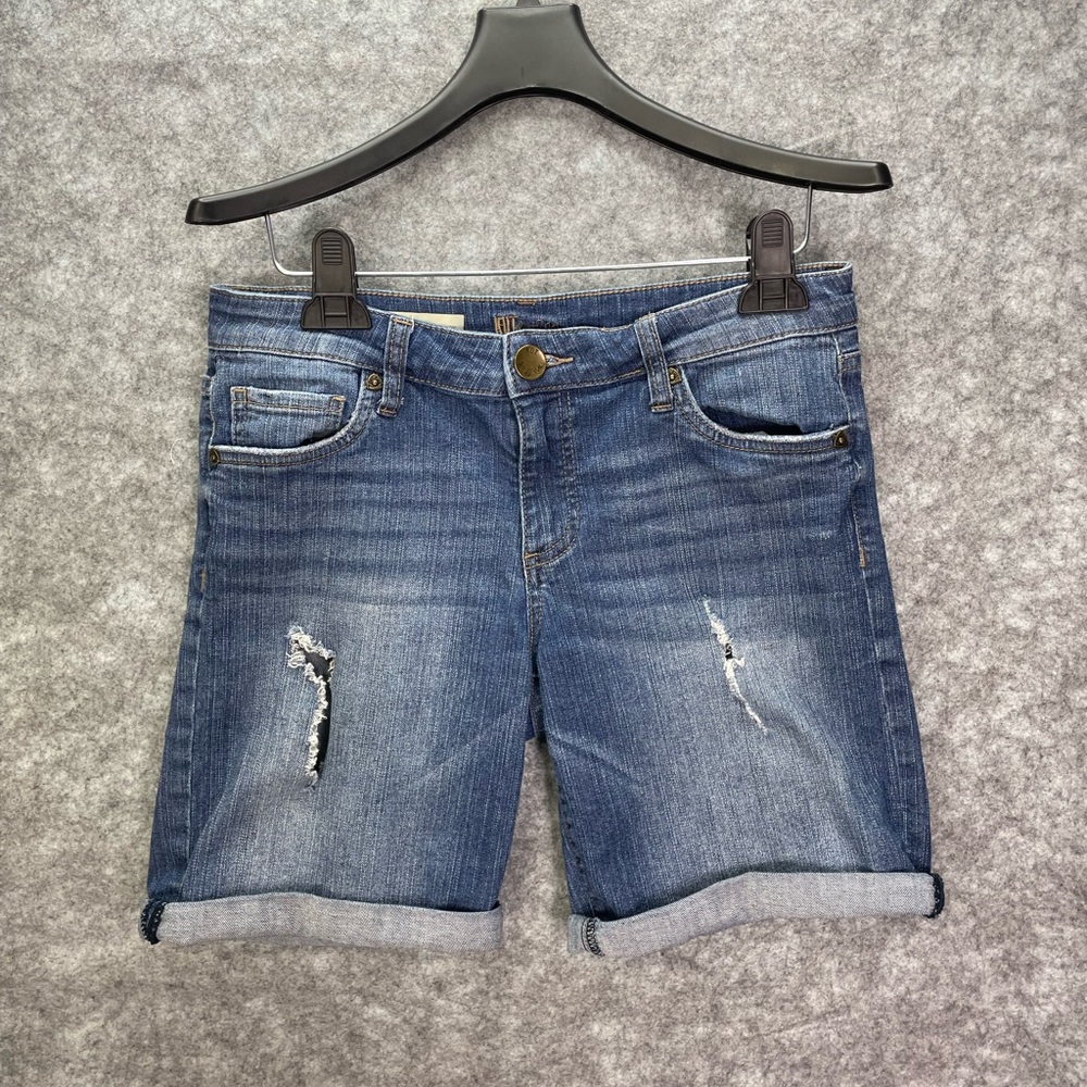 Kut From The Kloth Catherine Boyfriend Shorts Size 4 Dark Wash Distressed Cuffed